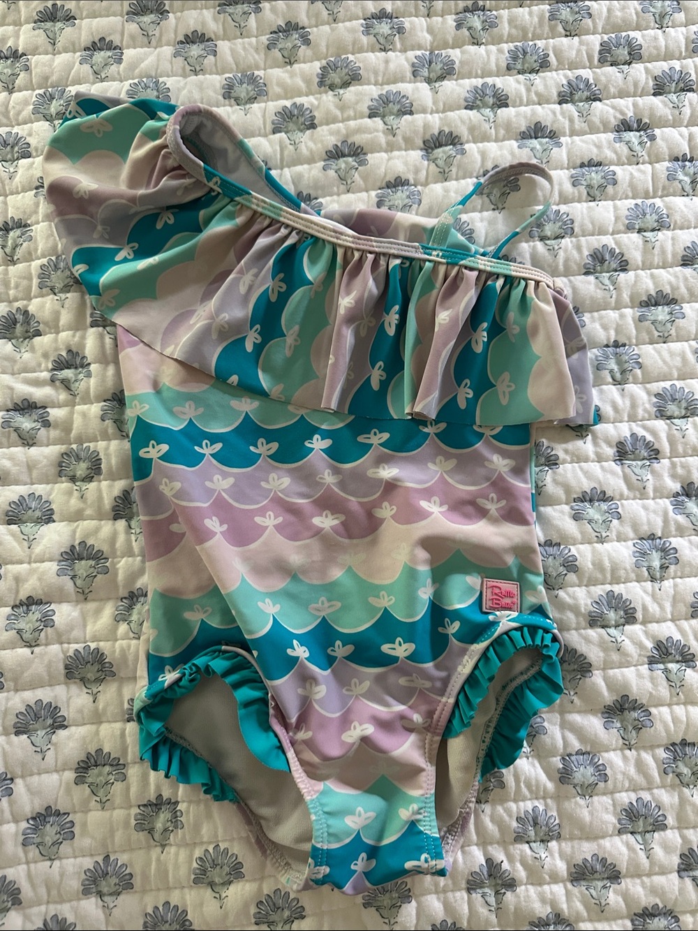 Ruffle Butts Teal Lilac Mint One-Shoulder Ruffle Swim One-Piece